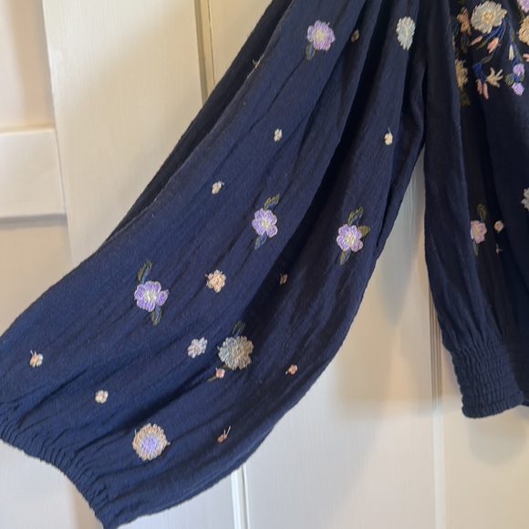 Free People Embroidered Off the Shoulder Top | Navy Size - Large - Picture 8 of 13